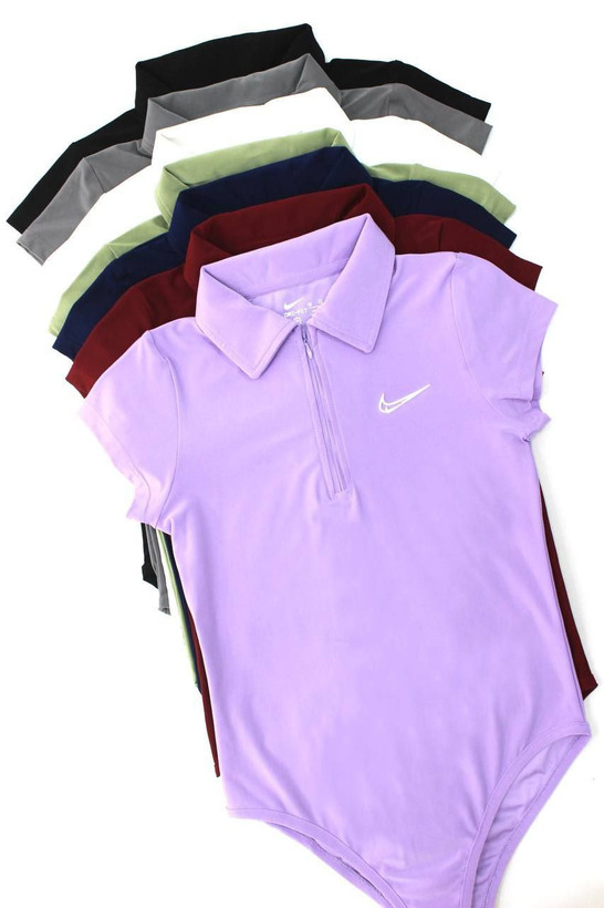 بادی ورزشی نیم زیپ زنانه نایکی (Nike) - یقه ایستاده با لوگو سیلیکونی