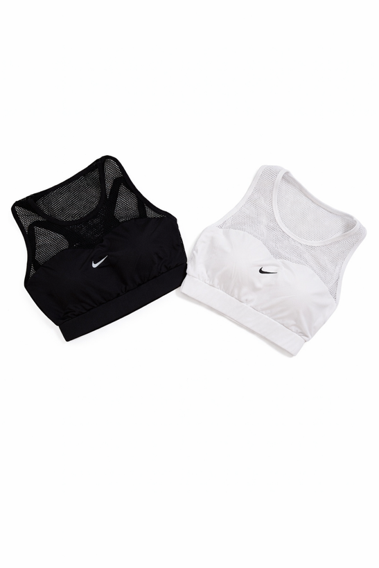 نیم تنه ورزشی زنانه توری ipack مدل 520 کاپ دار مناسب باشگاه رنگ مشکی و سفید