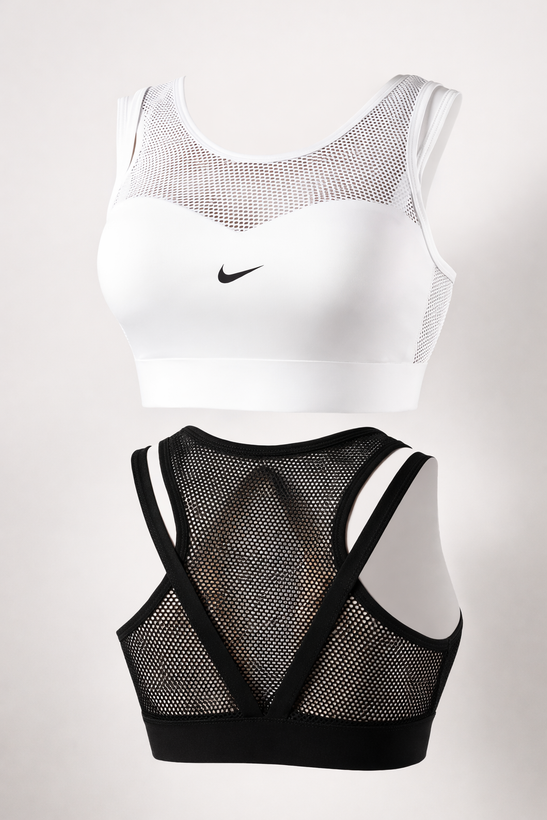 خرید نیم تنه ورزشی زنانه توری ipack مدل 520 کاپ دار مشکی و سفید