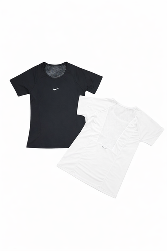 تیشرت آستین کوتاه زنانه پشت تور فلامنت رنگ مشکی و سفید